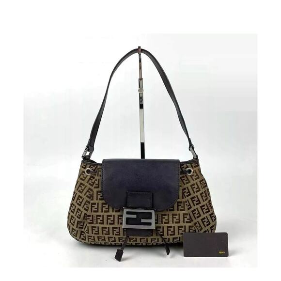 Y2K Fendi Mamma Bucket Shoulder Bag Zucchino Pattern Drawstring Authentic - Picture 1 of 16